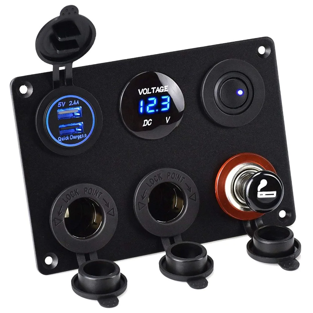 Dual USB Charger Socket QC 3.0 & 2.4A Voltmeter 12V Power Outlet Cigarette Lighter Adapter ON-Off Toggle Switch for car camper |