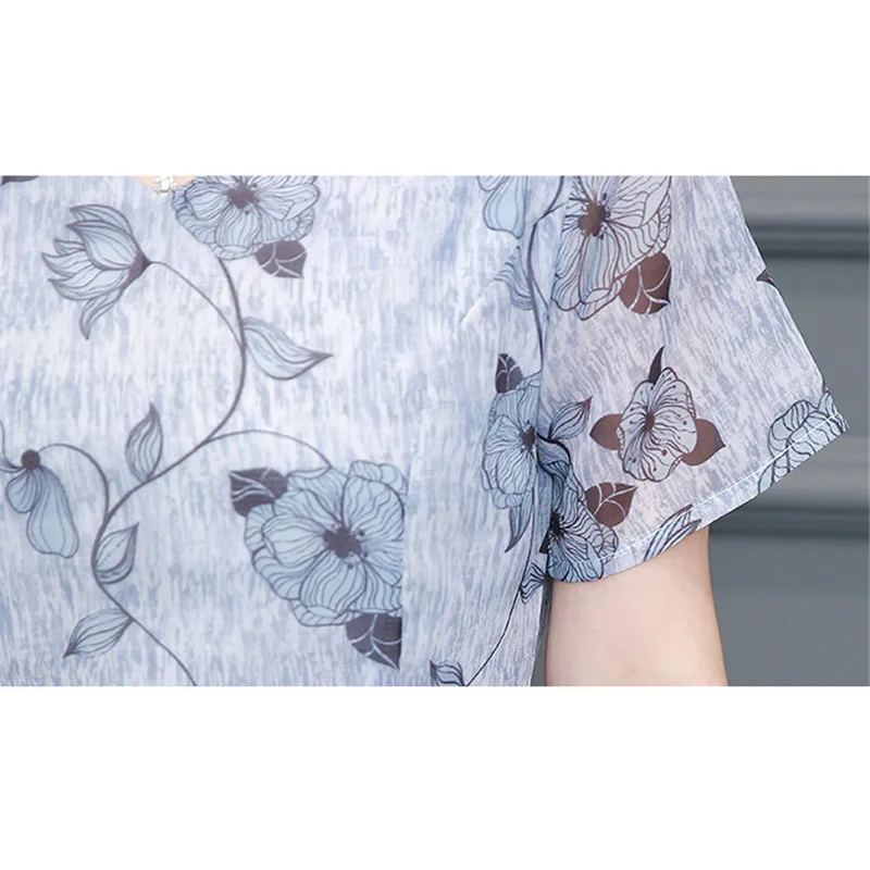 

Summer Dress Mom Light Pink L-5XL Plus Size Dresses 2019 New Korean Office Elegant Short Sleeve Print A Line Dress Vestido LR146