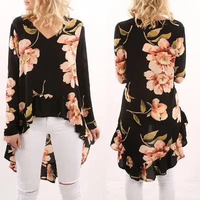 Новинка 2017 осенне Летняя женская блузка с цветочным принтом и длинным рукавом