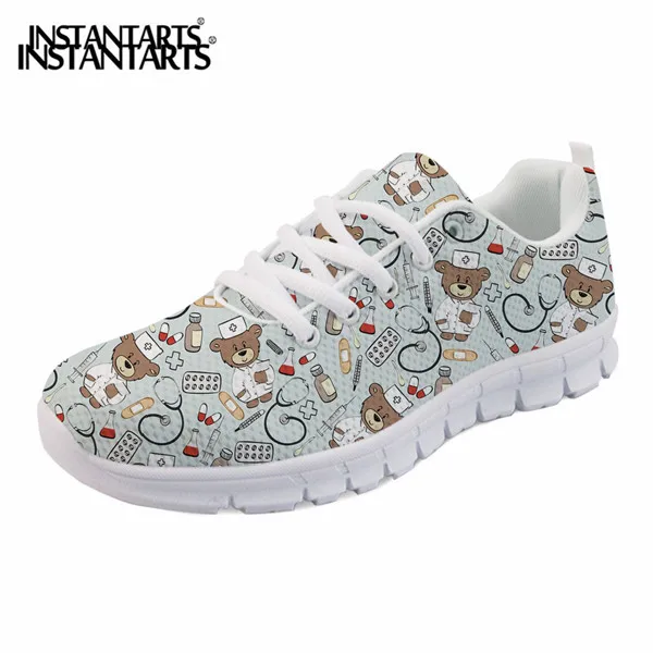 H9958AQ INSTANTARTS/Медицинские кроссовки для медсестры; для женщин; для молодых девушек; повседневная обувь на плоской подошве со шнуровкой; дышащая обувь для медсестры с принтом; женская обувь из сетчатого материала - Цвет: H9958AQ
