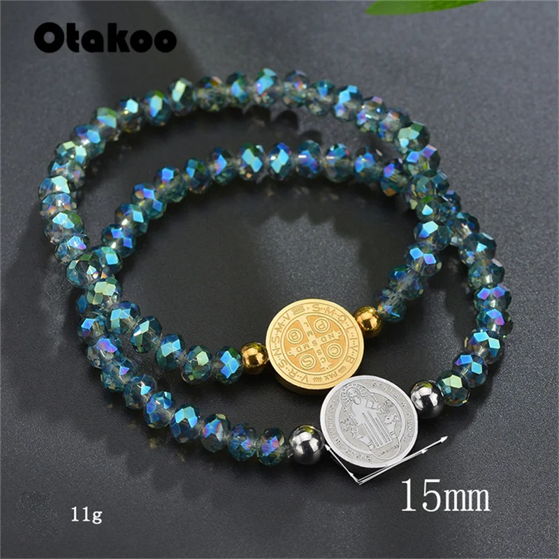 Otakoo святой Бенедикт бусины браслеты двойные боковины из нержавеющей стали браслеты Религиозные ювелирные изделия Рождественский подарок