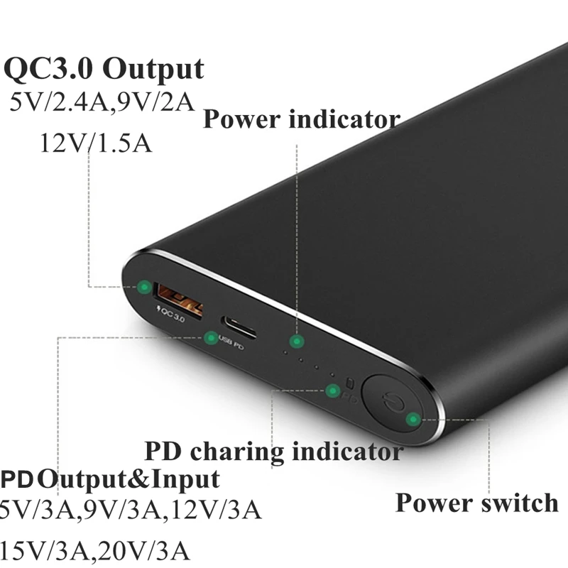 Мощность Bank 20000 mah QC 3 0 PD 45 W 60 для Macbook Pro Тетрадь samsung S9 iPhone XS Xiaomi внешний аккумулятор