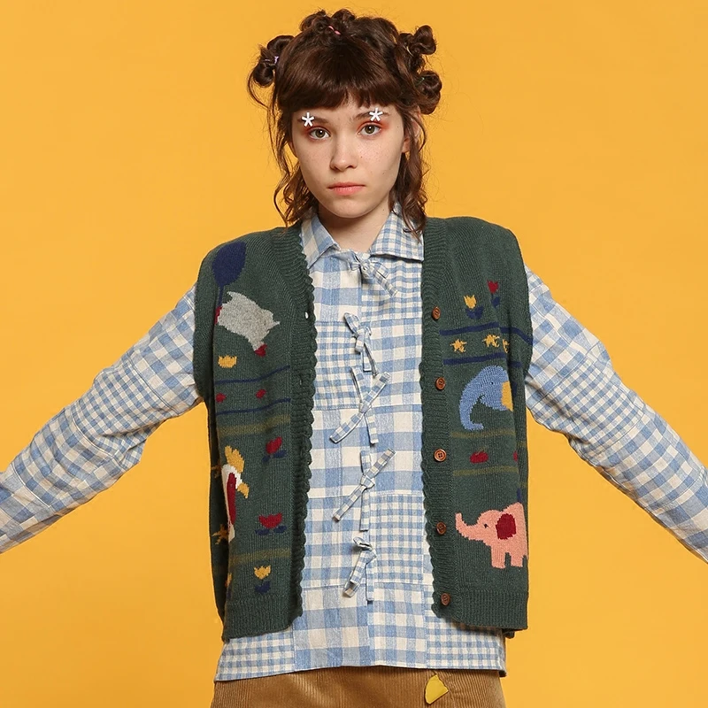 Женский винтажный вязаный жилет кардиган с v-образным вырезом свитер без рукавов