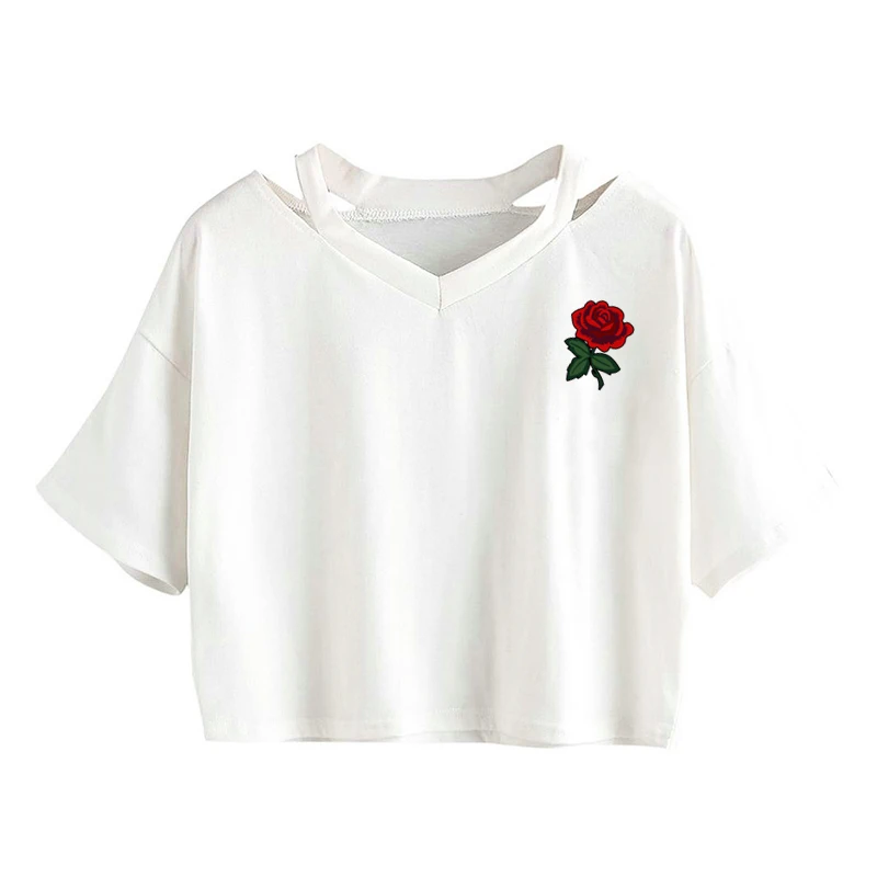 summer female Harajuku trend short paragraph loose sleeve top rose flower casual T-shirt | Женская одежда