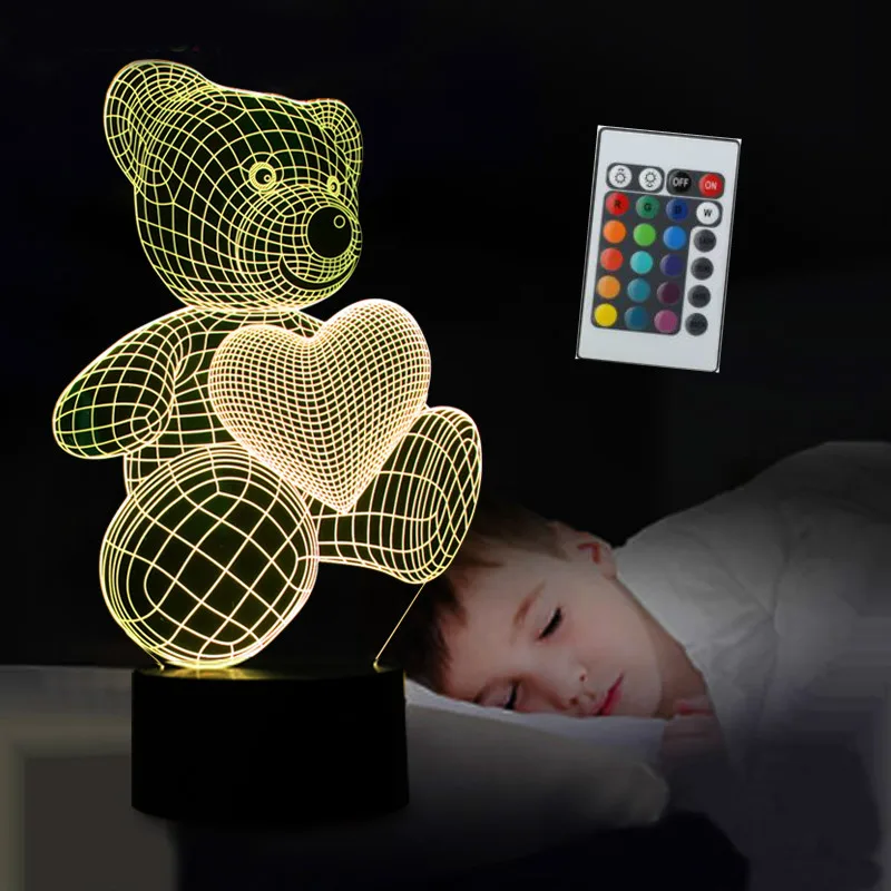 3D LED Мишка светится в темноте игрушки я люблю тебя милый 7 цветов Изменение День