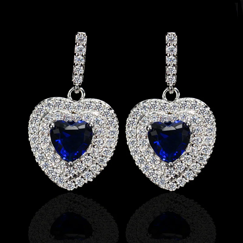blue CWWZircons Мода микро проложили кубического циркония камни мотаться падение романтической любви серьги модные изделия стерлингового серебра 925 CZ385 - Окраска металла: blue