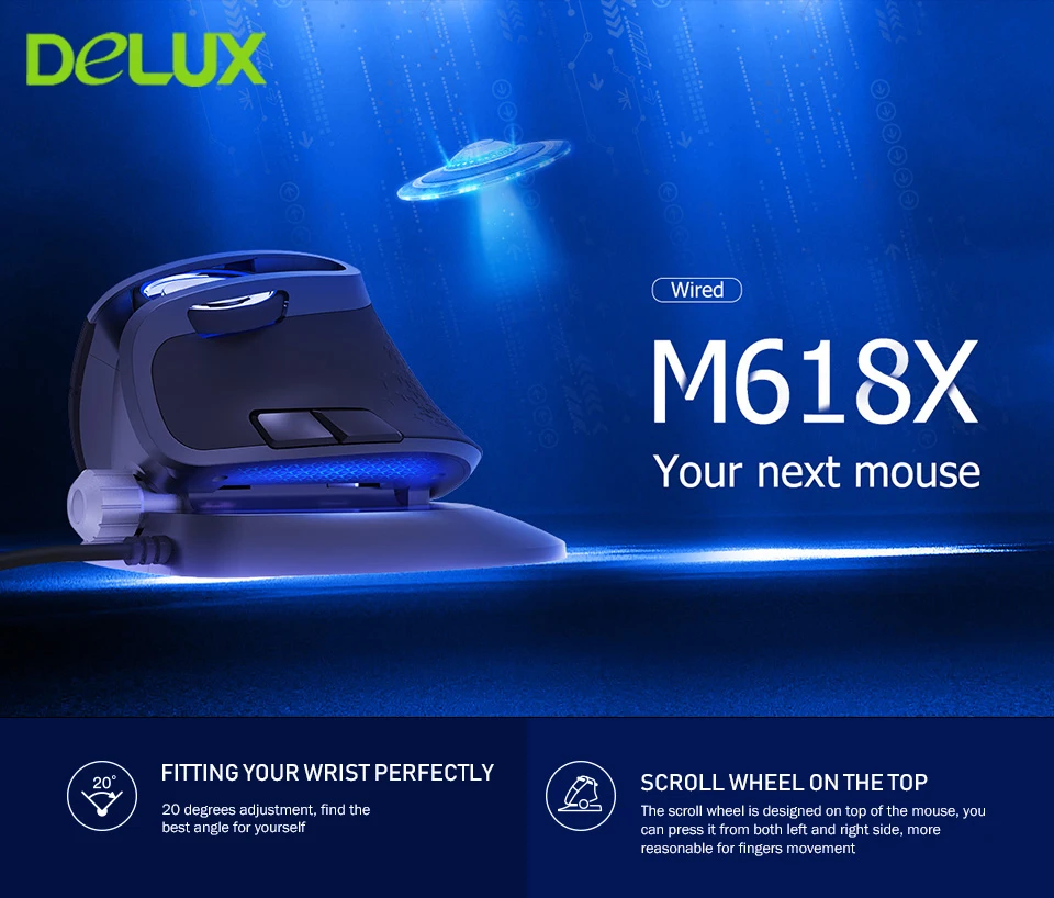 Delux M618X Проводная эргономичная Вертикальная мышь USB СВЕТОДИОДНЫЙ светильник лазерный игровой компьютер 6D мышь 4000 dpi мышь для ноутбука Overwatch