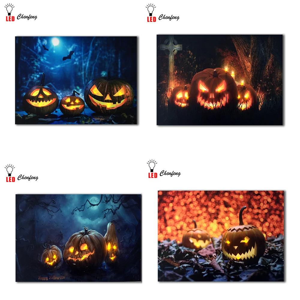 Led холст печать Хэллоуин тыквы щелкающий фонарь в форме свечи Настенная картина