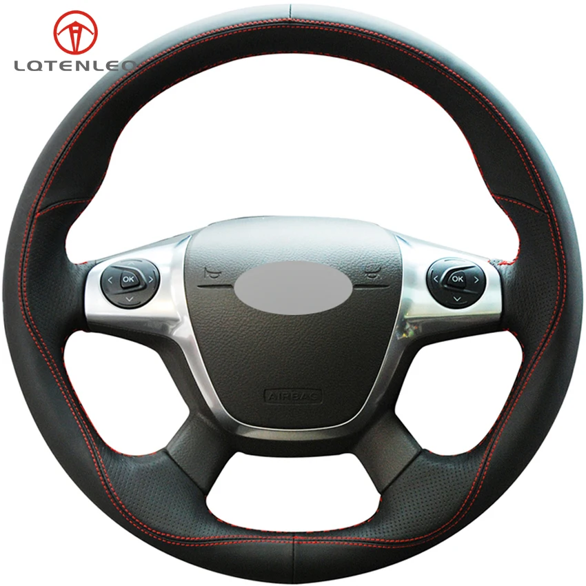 LQTENLEO черный кожаный замшевый чехол на руль для Ford Focus 3 2011- C-MAX 2011- Transit 2013 KUGA 2013
