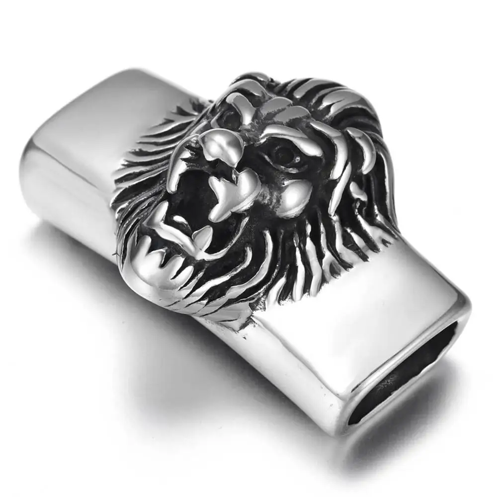 Lion 2 Ползунок из нержавеющей стали, бусины прямоугольной формы, узорчатые, скользящие подвески, подходят 12*6 мм, плоский кожаный DIY мужской браслет, ювелирные изделия, принадлежности для изготовления - Цвет: Lion 2