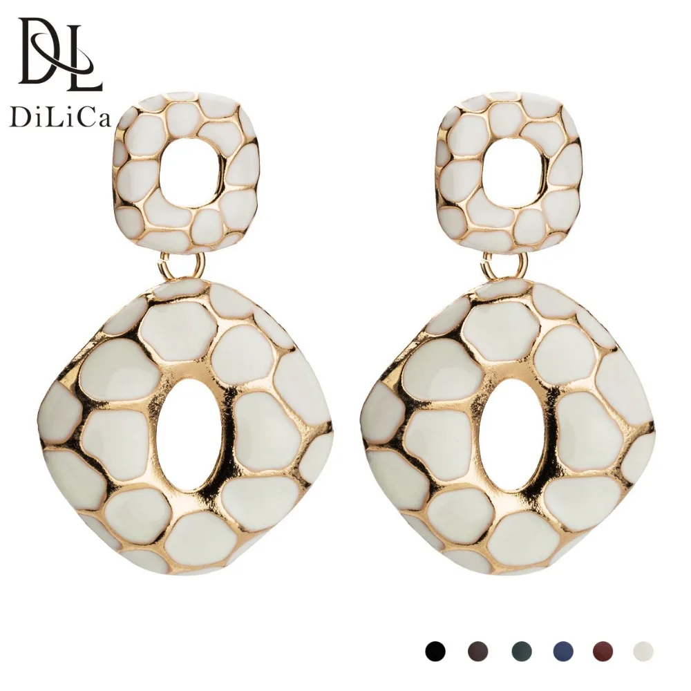 

DiLiCa Fashion Big Earrings for Women Enamel Alloy Statement Earrings Geometric Drop Earring Female Pendientes boucle d oreille