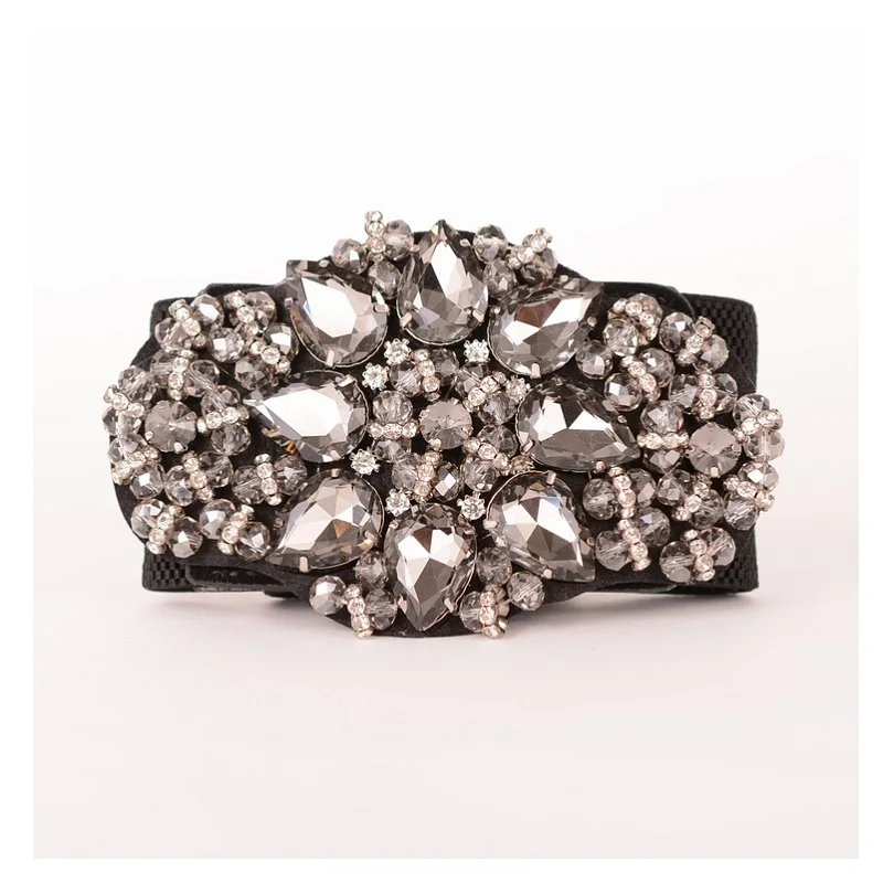 Женская Широкий Эластичный Стразами Цветочный Дизайн Ремни Роскошный Кристалл