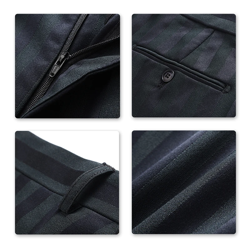 YUNCLOS Men Business Suits Wedding Slim Fit Double-Breasted Striped Male Formal 3 PCS Prom with Pant For | Мужская одежда