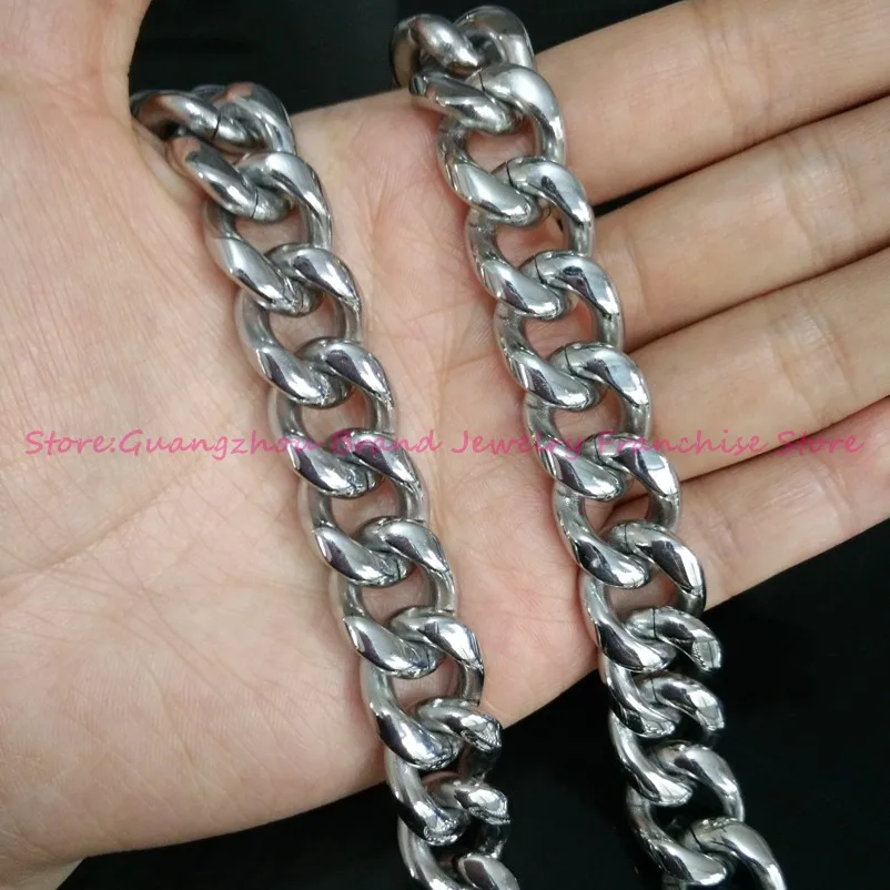 

Cool 7-40" 15mm 316L Stainless Steel New Heavy Men's Gold/Silver color Curb Cuban Chain Link Necklace Delicate Clasp