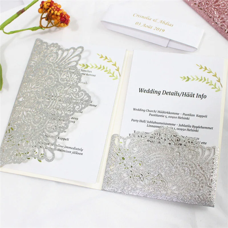 Блестящая Свадебная пригласительная открытка с ремешком на животе элегантная