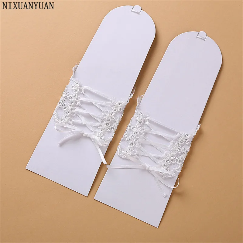 Elegant Beaded Lace Satin Short Bridal Gloves 2021 Fingerless Wedding White Ivory Accessories Veu De Noiva | Свадьбы и торжества