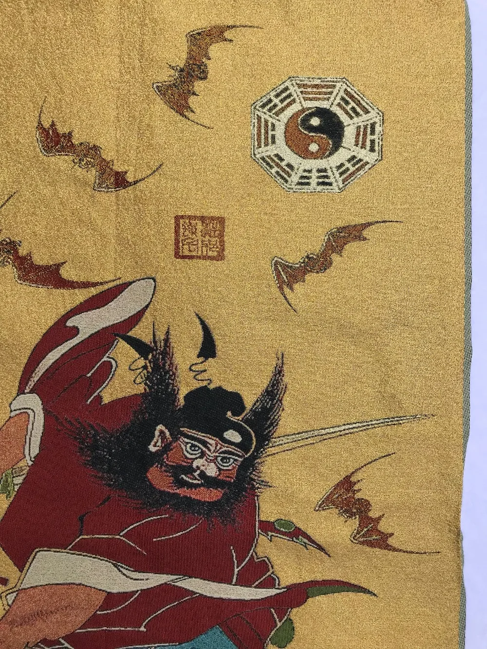 Антикварная изысканная вышивка старой шелковой парчи картины Zhongkui