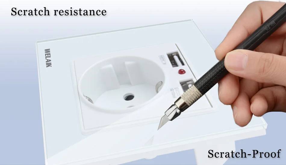 WELAIK закалка-стекло-Панель ЕС стены-розетка питания-и 2USB питания-розетка Великобритании-стандарт B18E2USW