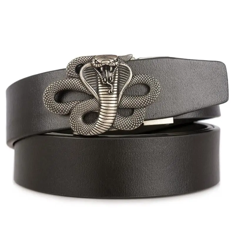 Silver buckle Black BOKADIAO мужской ремень из натуральной кожи винтажный Змеиный Автоматический Пряжка Черный ремень из коровьей кожи роскошные дизайнерские ремни для мужчин высокого качества - Цвет: Silver buckle Black