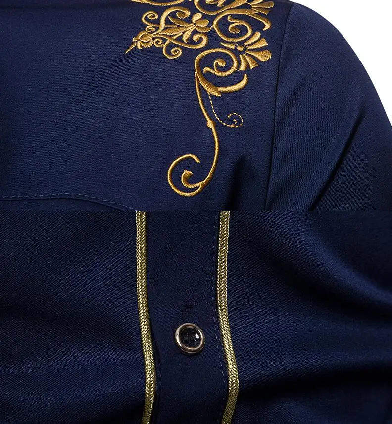 Chemise Homme Весенняя королевская Стильная однотонная рубашка с цветочной вышивкой приталенная Повседневная рубашка с длинным рукавом XXL