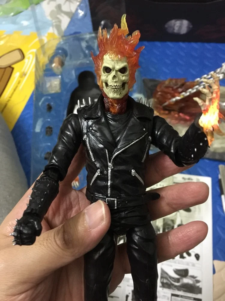 [Забавный] 44 см супер герой Ghost Rider чрезвычайно сплав Мобильный кукла светодиодный светильник пожарный рыцарь и мотоцикл фигурка украшения модель игрушки