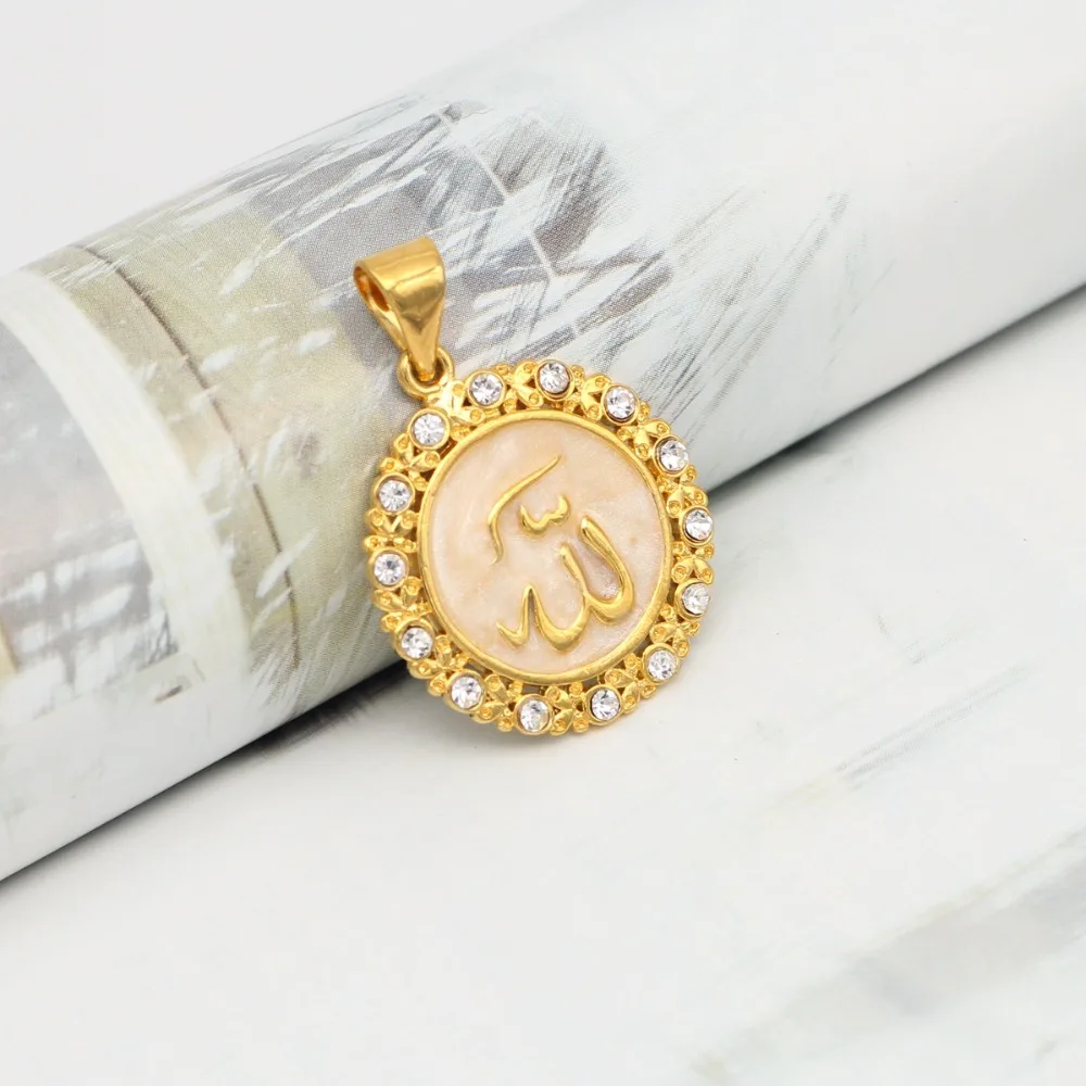 Allah Jewellry Pendant Women / Child Golden Color With Rhinestone Trendy Design Islamic Muslim Necklace Jewelry | Украшения и