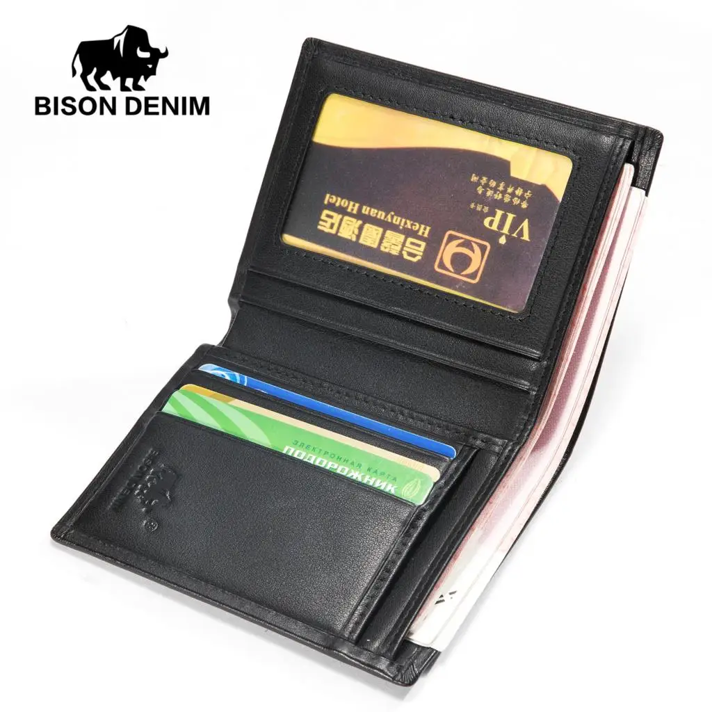 BISON DENIM новинка мужской кошелек из коровьей кожи с отделением для карт денег