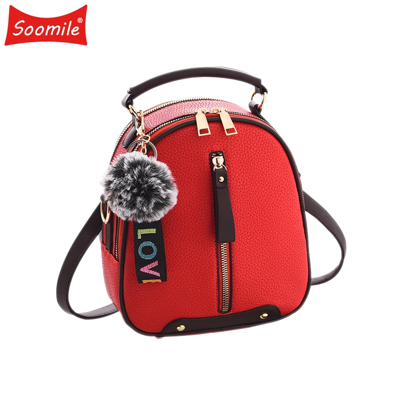 Soomile 3в1 Красный Модный женский кожаный рюкзак, молодежные женские рюкзаки, маленький рюкзак для девочек-подростков, mochila, новинка