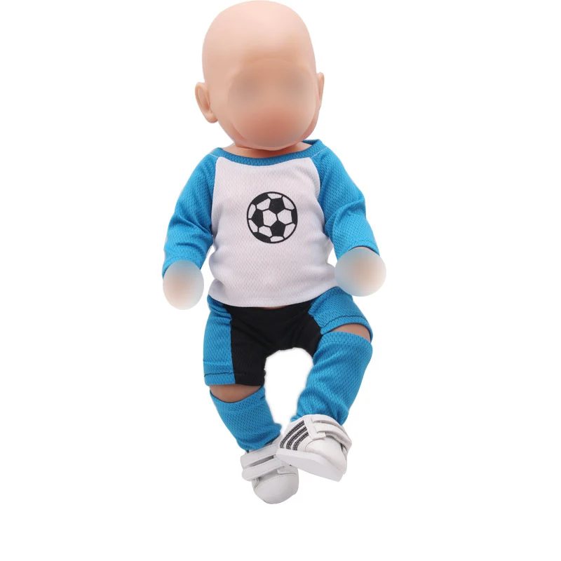 

Doll clothes sport outfit ball suit blue Soccer uniform fit 43 cm baby dolls and 18-inch girl dolls clothing accessories f265