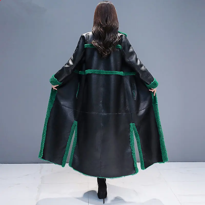

Long Parka Women Lambs Wool Faux Leather Winter Jacket Women Thick Parkas Warm Lambswool Coat Women Plus Size Jackets 3XL C5622