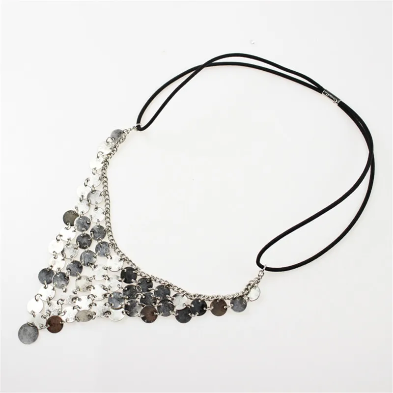 Pythia Vintage BOHO оголовье металла сплавом SEQUINS кисточкой лоб Кулон Голова цепочки