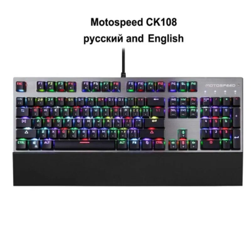 Russian blue switch Motospeed CK108 механическая клавиатура Русский Английский 104 клавиш RGB синий переключатель игровой проводной светодиодный подсветка для геймеров ПК планшет Настольный - Цвет: Russian blue switch