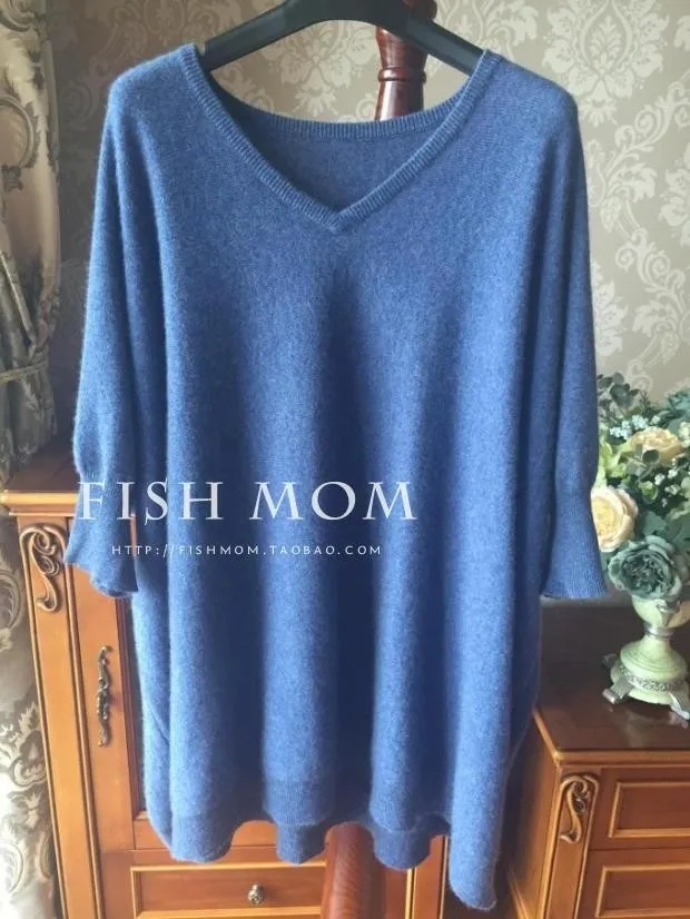 Spring Autumn Winter New V-Neck Oversize Loose Sweater Women Knit Top Casual Pullovers Short Sleeve Big Size Female Cashmere | Женская