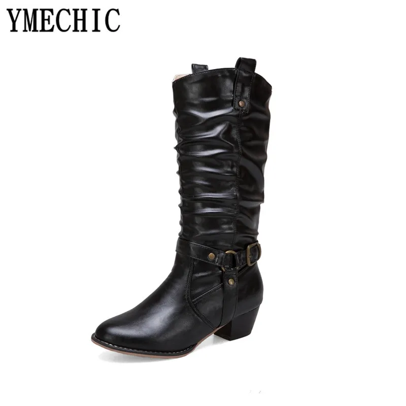 Женские сапоги в западном стиле YMECHIC коричневые черные до середины икры на
