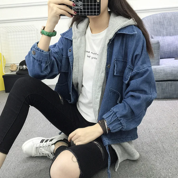 Женский джинсовый жилет с капюшоном на весну и осень|piece set|two settwo piece set women |