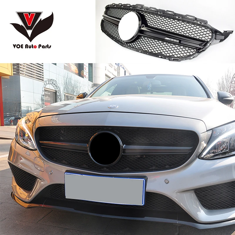 

W205 AMG-Style Front Mesh Racing Grill Grille for Mercedes-Benz W205 C-class C180 C200 C220 C250 260 C400 Silver/Black 2015-2018