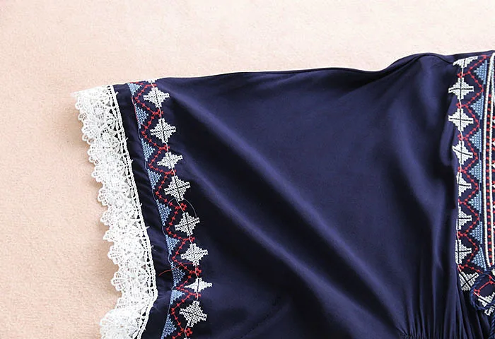 Women's summer retro vintage short dress boho holiday style embroidery cloak sleeve fashion loose cotton lace | Женская одежда