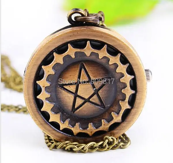 

10pcs/lot 10 pcs /lot Vintage Bronze Black Butler Quartz Pocket Watch necklace boys pendant