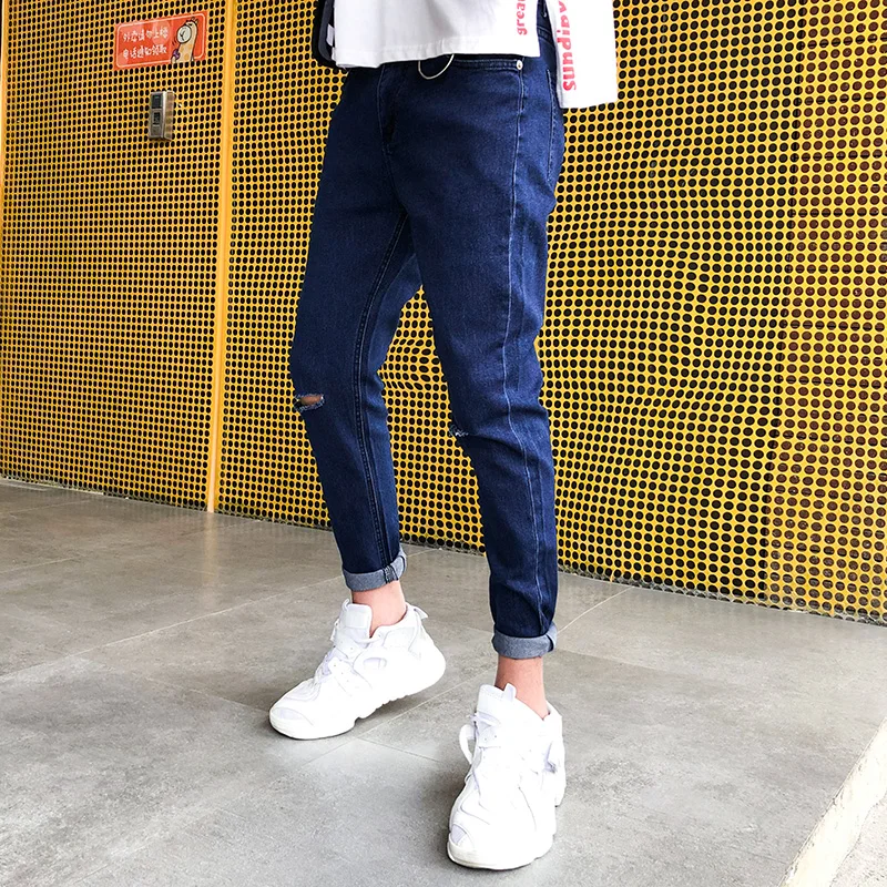 

Fashion Men Jeans Cotton Stretch Destroyed Ripped Design Fashion Ankle Zipper Skinny Jeans For Men