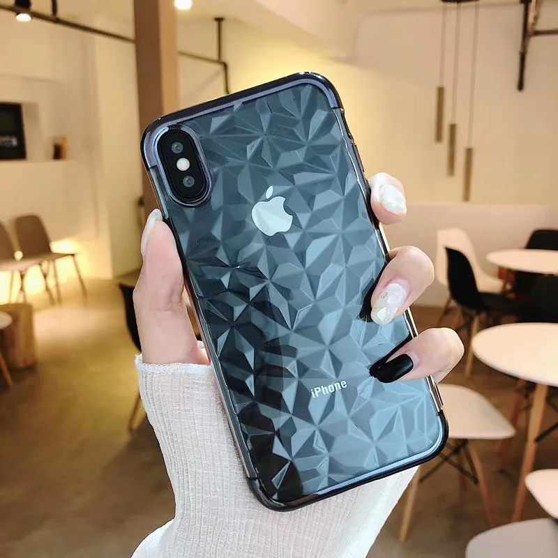Прозрачный Силиконовый ТПУ мягкий 3D чехол кубик с бриллиантами для iPhone XS MAX 6 5