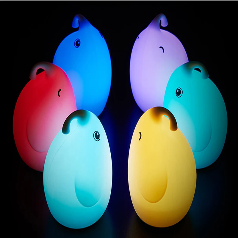 Детский ночник USB с 7 Цвет LED маленький слон Beat сенсорный Индукционная зарядка