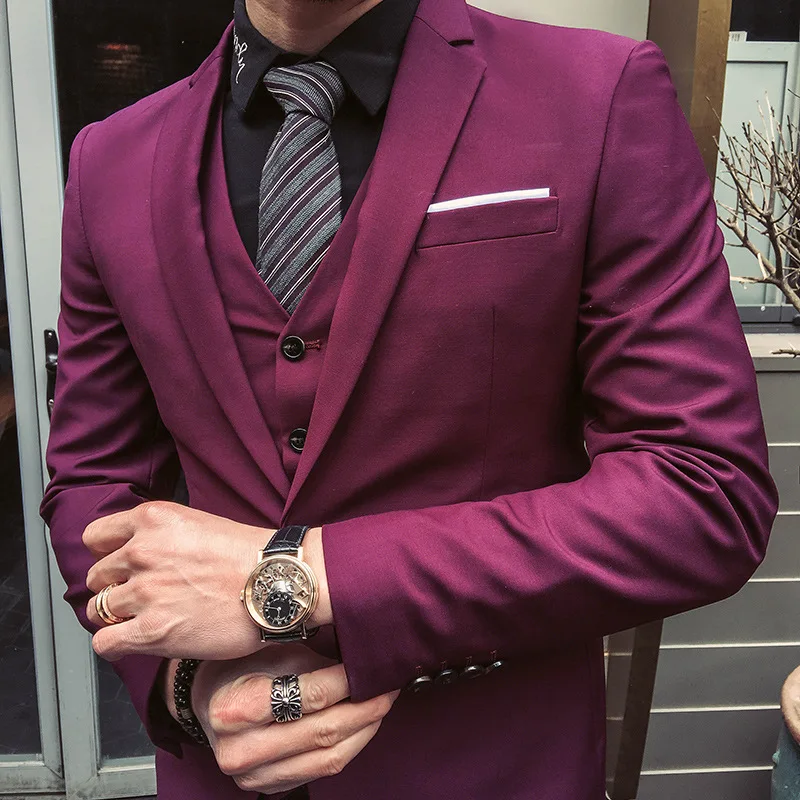 Slim Men 's Elegant Suit Male 3 Pieces Suits Jackets Men Business Casual Blazer For Groom Wedding Dress Plus Szie (pant / Vest)
