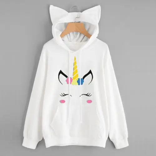 Женская флисовая толстовка с капюшоном свитшот единорогом джемпер пуловер топы