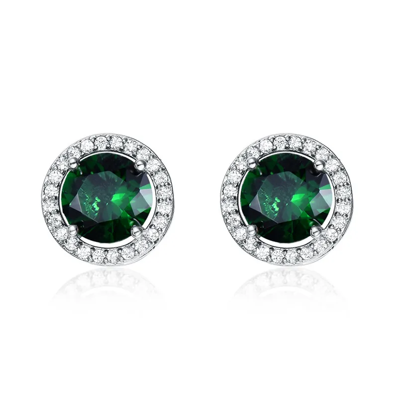 Silver Green Милые круглые Разноцветные серьги-гвоздики с кристаллами для девушек, для женщин, 925 серебро, розовое золото, заполненные белым, синим, зеленым огненным опалом, серьги CZ - Окраска металла: Silver Green
