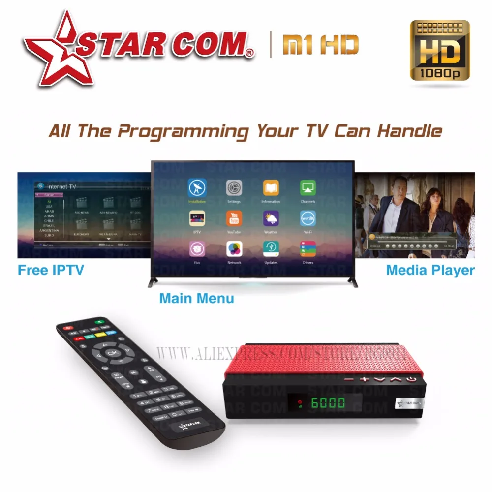 STARCOM DVB-S2 Satellite Receiver IPTV With Bisskey Power UV Full HD Hybrid New Mini TV BOX YouTube WiFi Included |