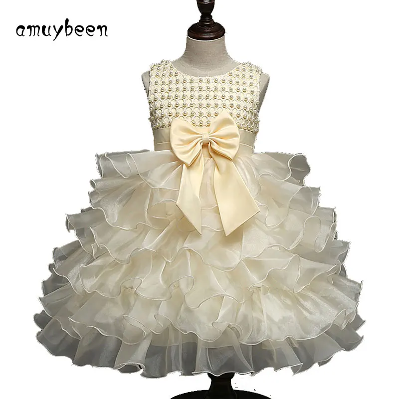 Amuybeen/платье для маленьких девочек бальное платье на крестины с жемчужинами милые