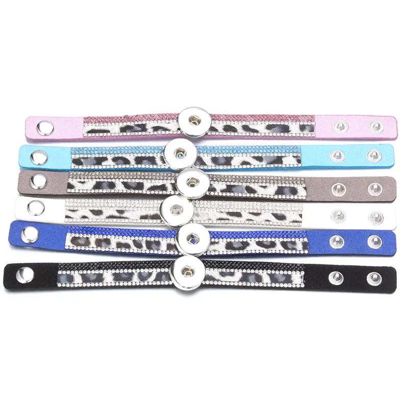 Женский кожаный браслет ZE561 с кнопкой леопардовые стразы 18 мм 2019|Браслеты