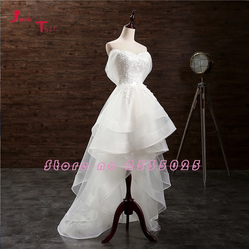 Jark Tozr маленькие белые платья на заказ Vestido De Casamento с аппликацией высокое низкое