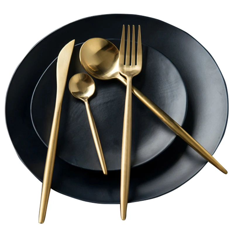 4 шт./компл. Золотая тарелка столовая посуда из нержавеющей стали брикет нож ложка