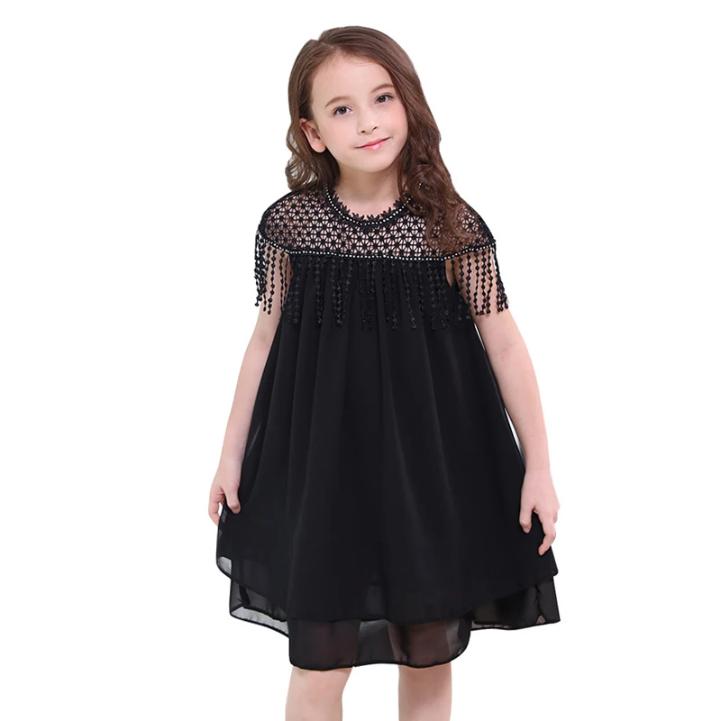 Princess Dress for Teen Girl 5 7 9 11 13 15 Years Tassels Chiffon Summer Black Lace Dresses Baby Todder Girls Clothing | Детская одежда